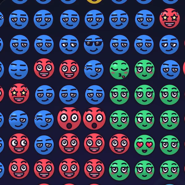 Colored balls with cartoon faces showing different moods